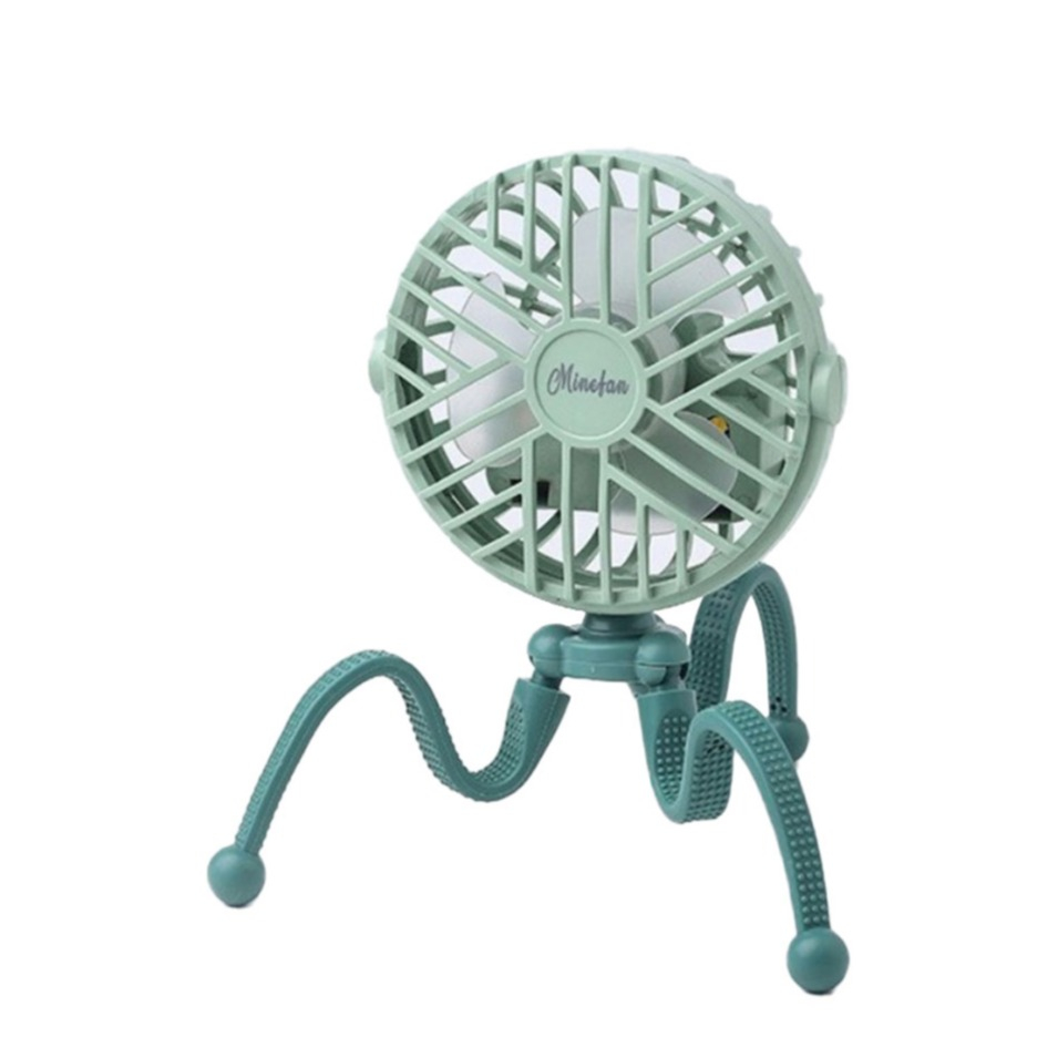 Image of (Ø9cm) USB Ventilator LED Lüfter Wiederaufladbar 500mAh + Octopus Tripod Standfuss - Grün bei Apfelkiste.ch