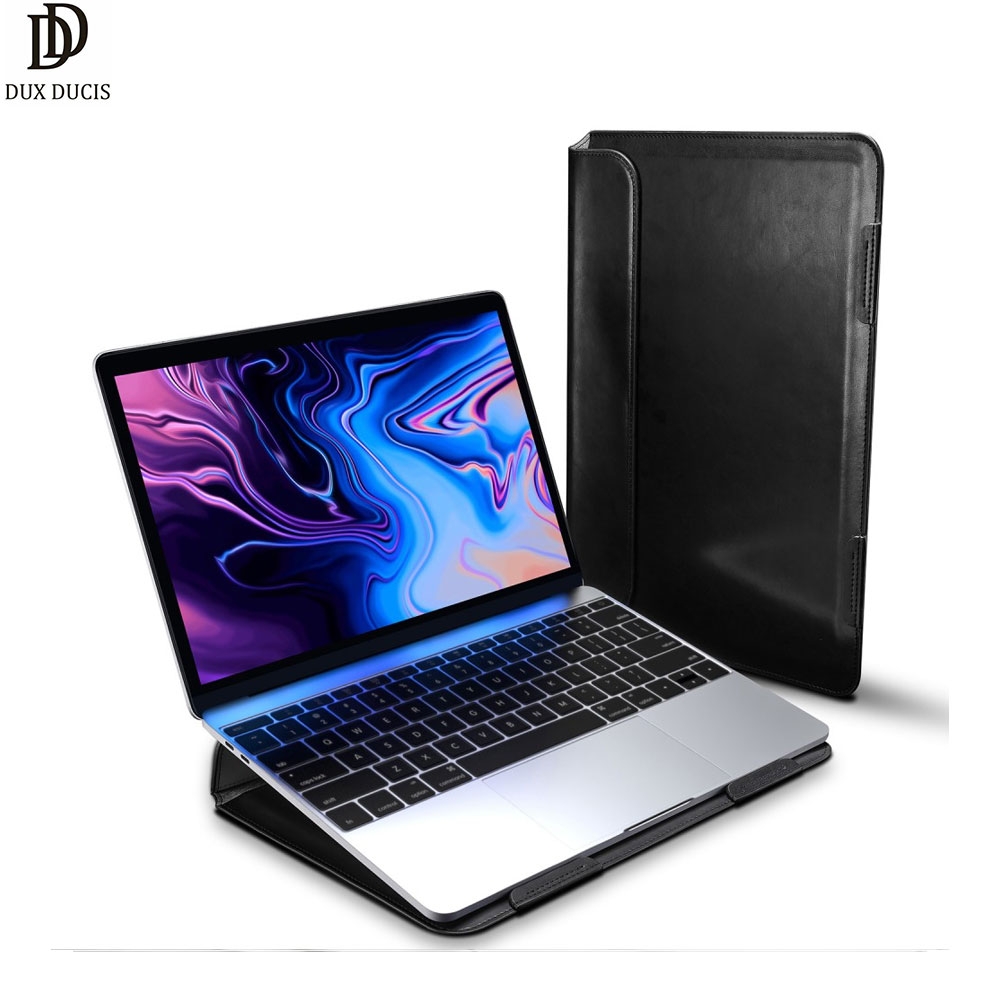 13" Notebook Leder Tasche Sleeve MacBook Air 13" (2018) / Air 13" / Pro Retina 13" / iPad Pro 12.9" mit Aufsteller - Schwarz