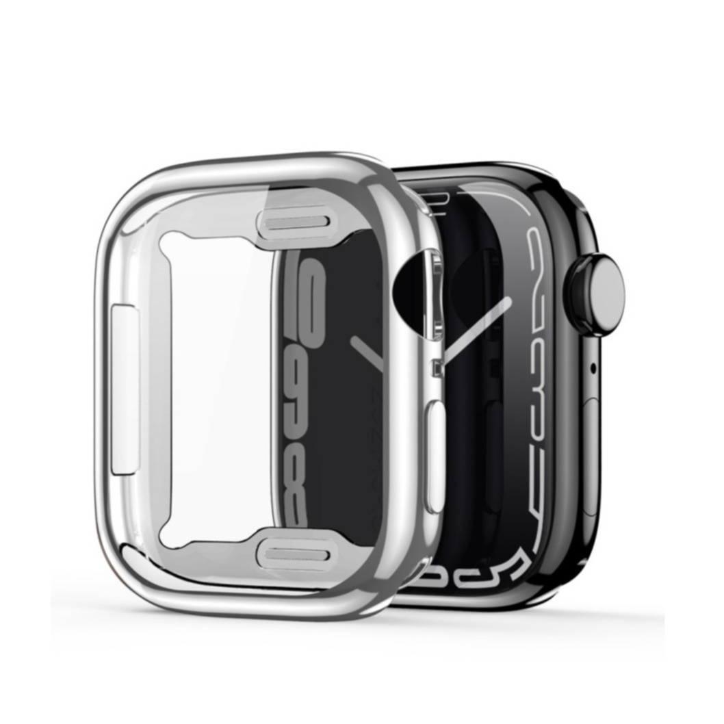 Image of Dux Ducis - Apple Watch (44mm) Gummi Bumper Hülle mit Galvanisiertem Rahmen + Display Schutzfolie - Silber bei Apfelkiste.ch