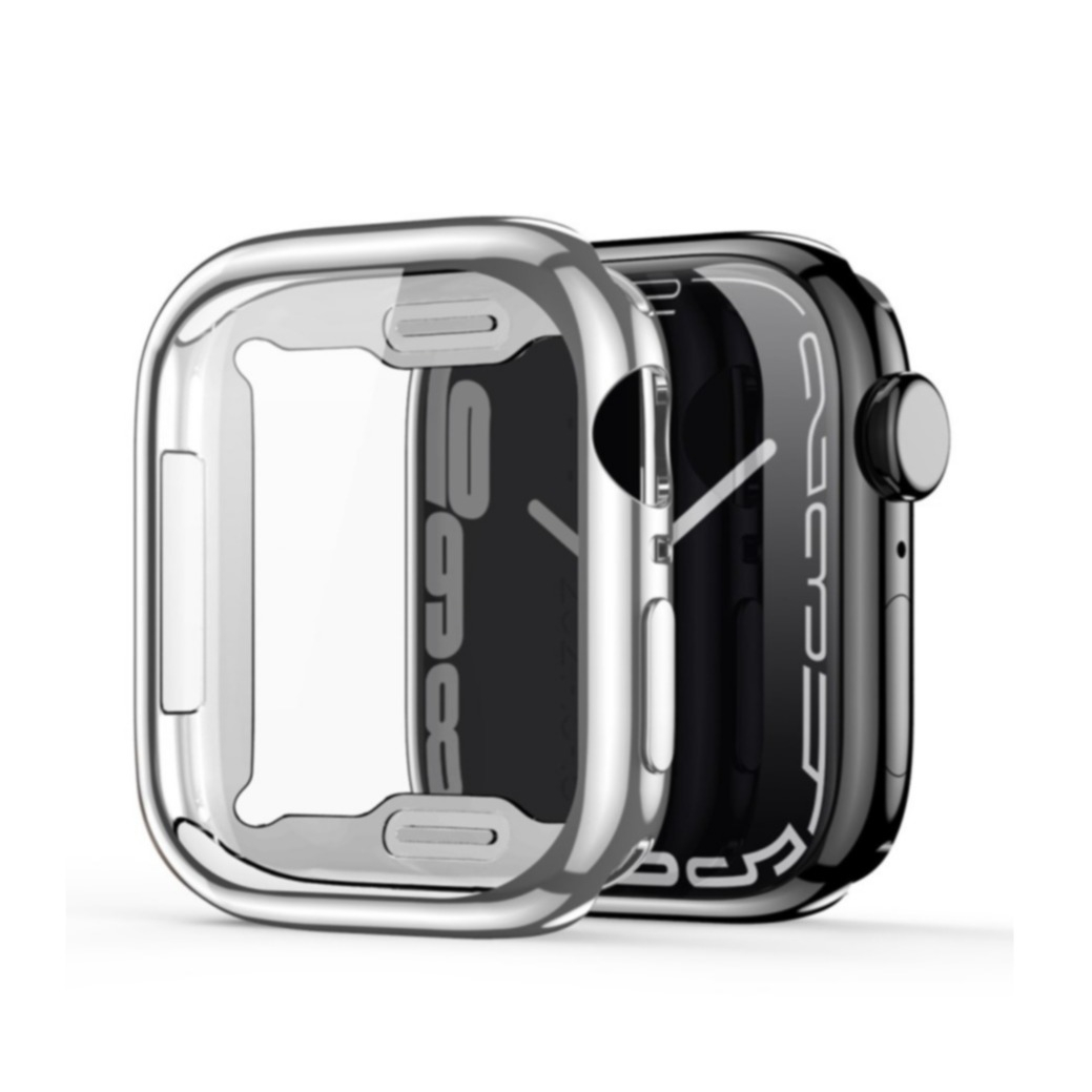 Image of Dux Ducis - Apple Watch (41mm) Gummi Bumper Hülle mit Galvanisiertem Rahmen + Display Schutzfolie - Silber bei Apfelkiste.ch