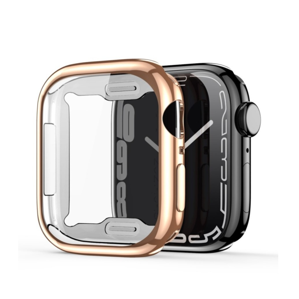 Image of Dux Ducis - Apple Watch (45mm) Gummi Bumper Hülle mit Galvanisiertem Rahmen + Display Schutzfolie - Roségold bei Apfelkiste.ch