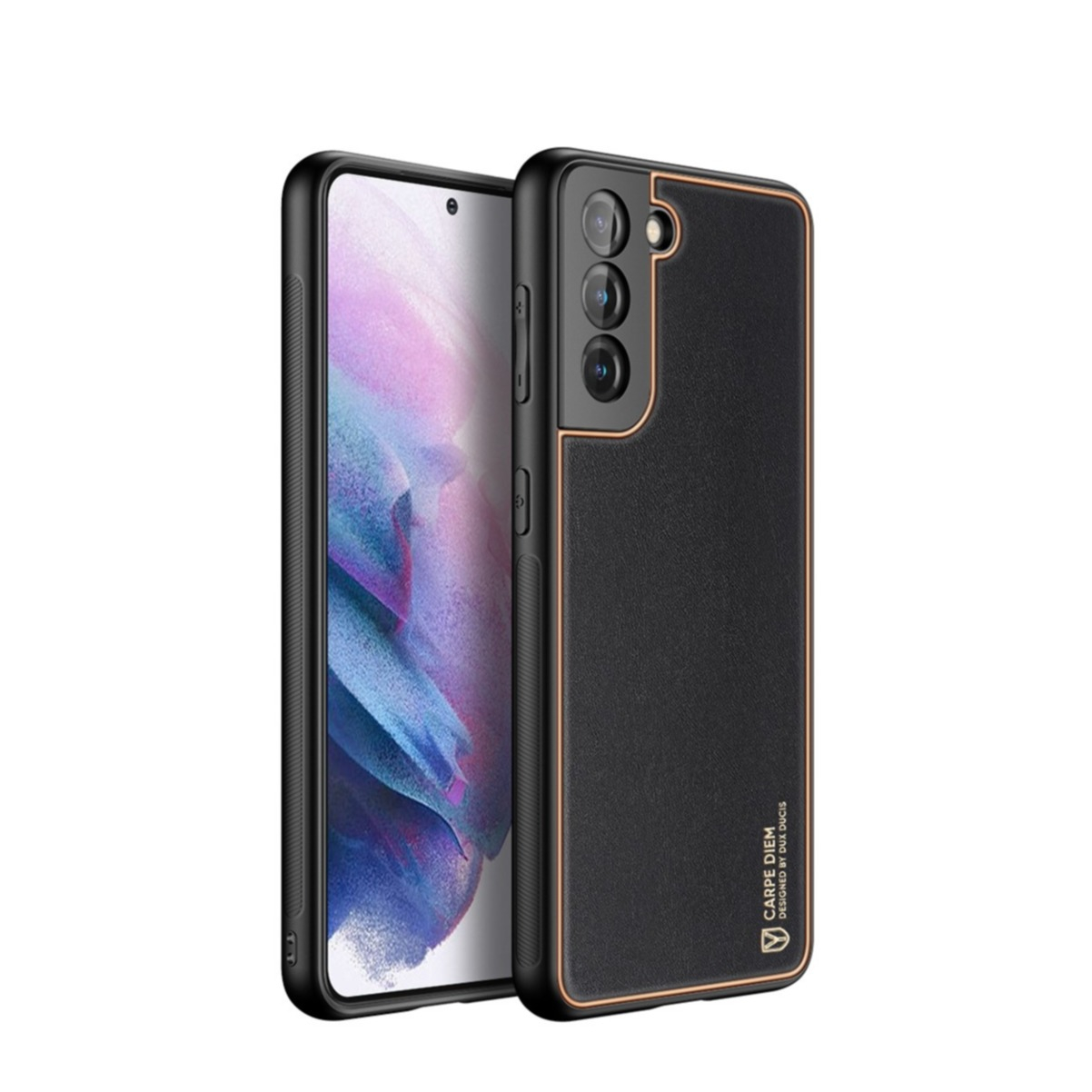 Image of Dux Ducis - Samsung Galaxy S21+ Plus 5G Galvanisierte Hardcase Hülle mit Lederüberzug - Schwarz bei Apfelkiste.ch