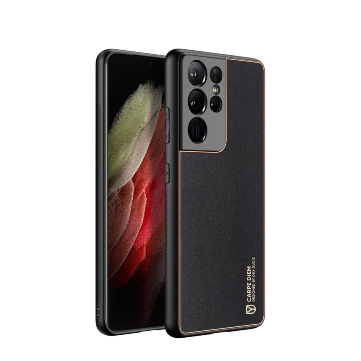 Image of Dux Ducis - Samsung Galaxy S21 Ultra 5G Galvanisierte Hardcase Hülle mit Lederüberzug - Schwarz bei Apfelkiste.ch