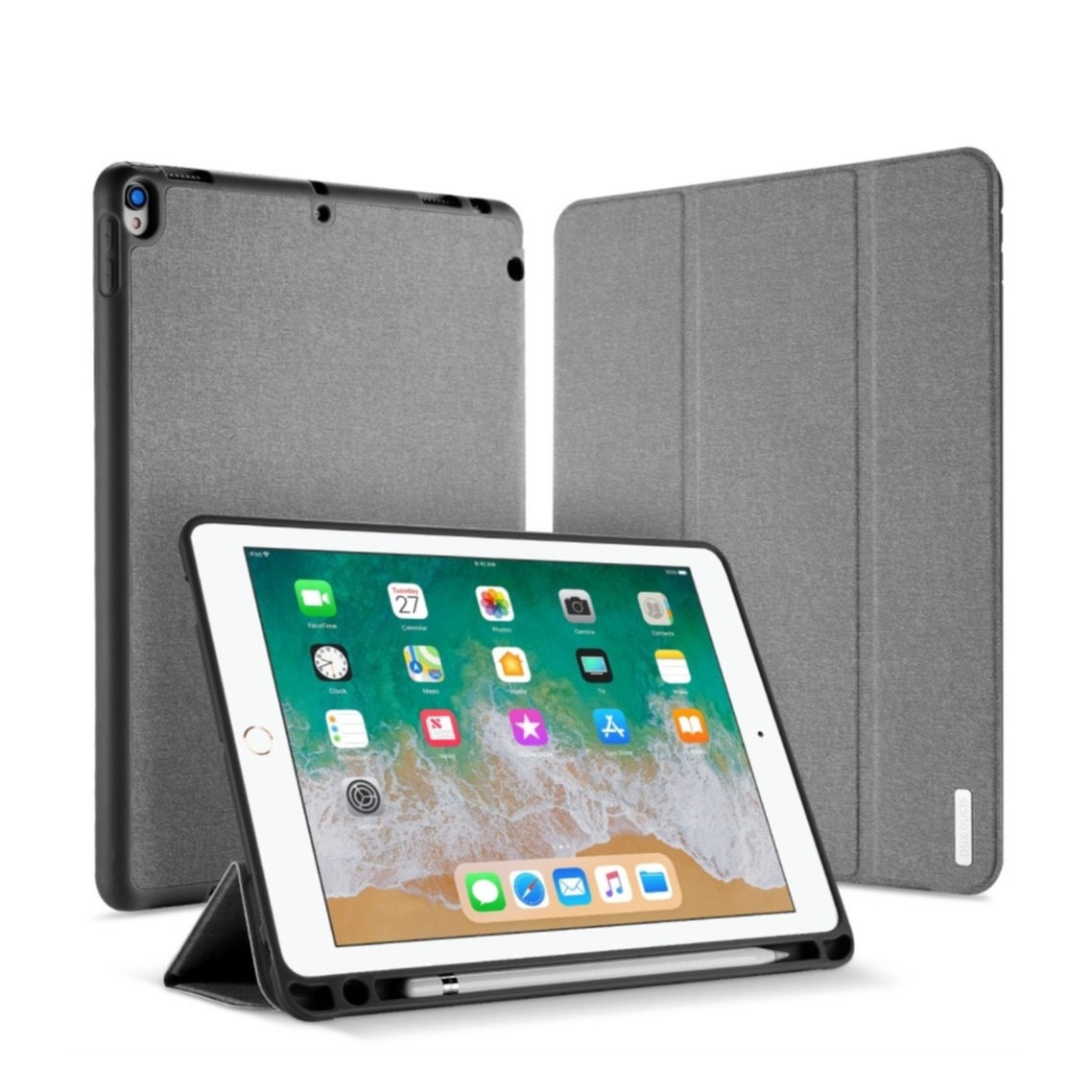 Image of Dux Ducis - iPad Air 10.5" (2019) / iPad Pro 10.5" Tasche Smart Cover Hülle Stoff Design mit Apple Pencil Halter - Grau bei Apfelkiste.ch