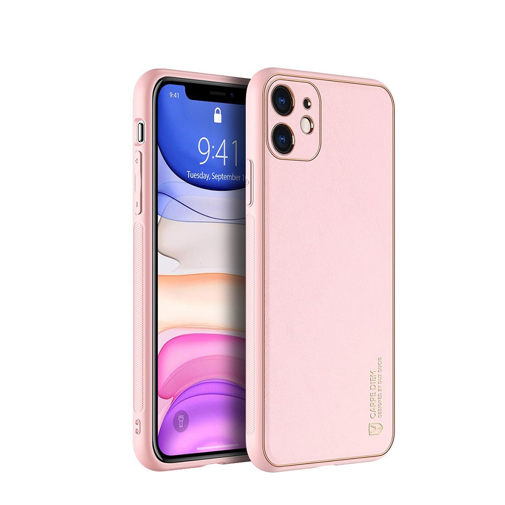 Image of Dux Ducis - iPhone 11 Galvanisierte Hardcase Hülle mit Lederüberzug - Rosa bei Apfelkiste.ch