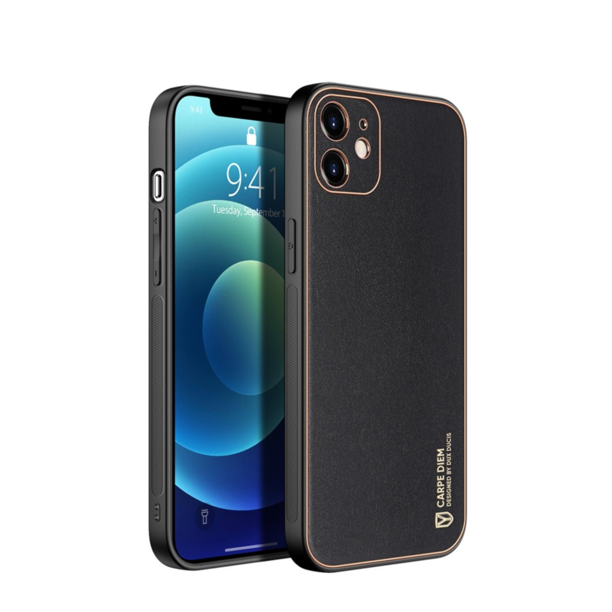 Image of Dux Ducis - iPhone 12 Galvanisierte Hardcase Hülle mit Lederüberzug - Schwarz bei Apfelkiste.ch