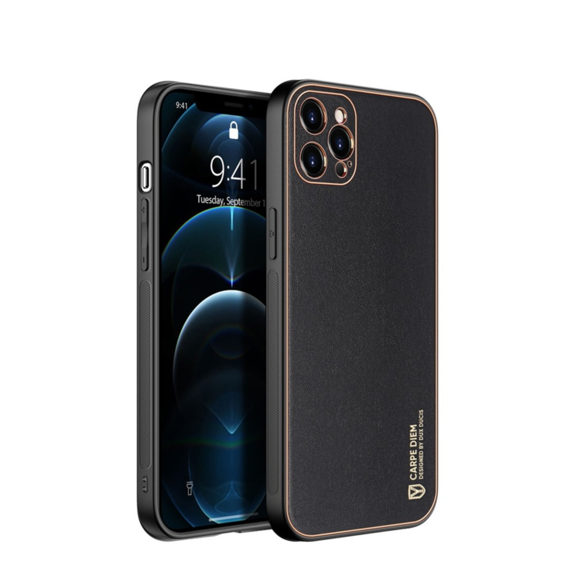 Image of Dux Ducis - iPhone 12 Pro Galvanisierte Hardcase Hülle mit Lederüberzug - Schwarz bei Apfelkiste.ch