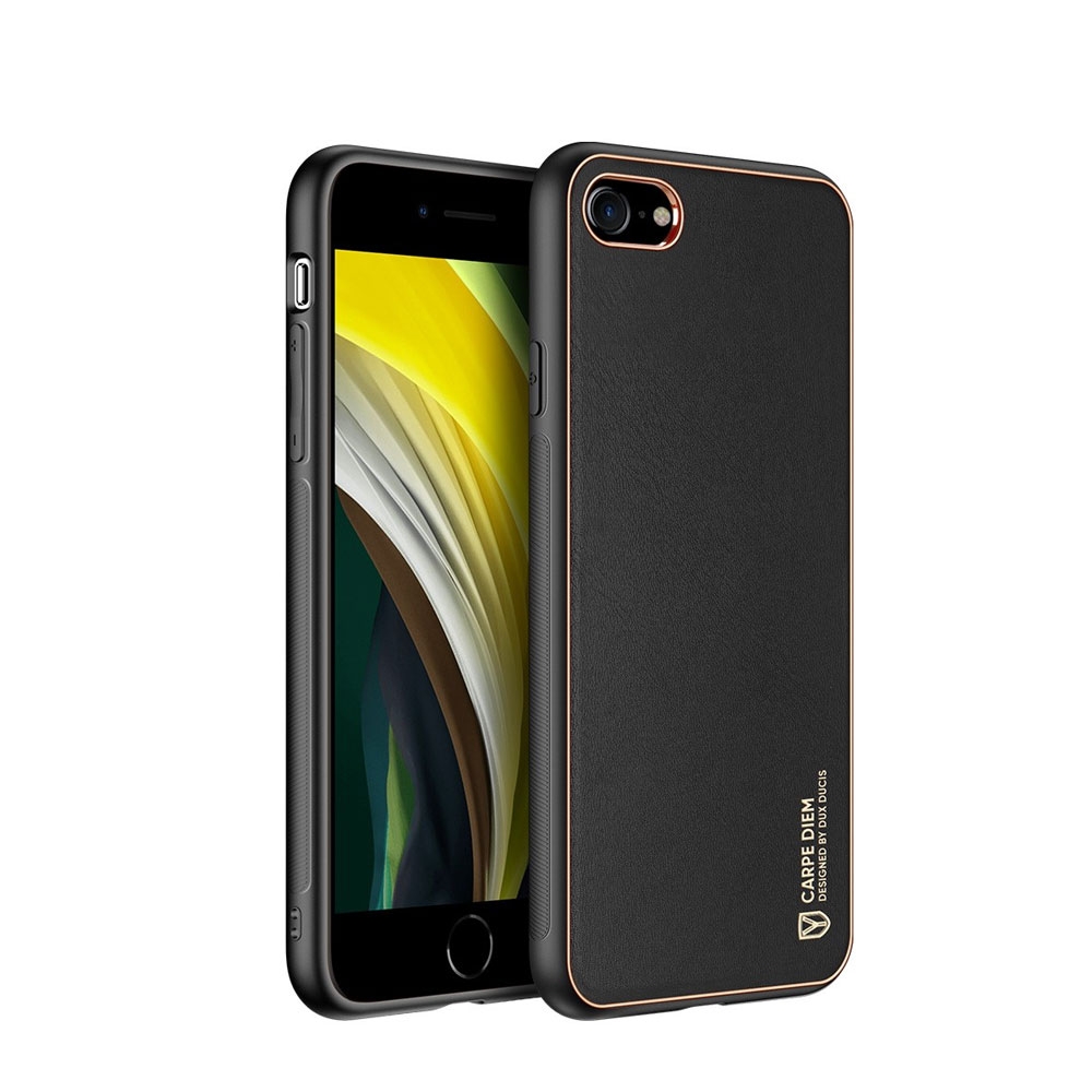 Image of Dux Ducis - iPhone SE (2022/2020) / 8 / 7 Galvanisierte Hardcase Hülle mit Lederüberzug - Schwarz bei Apfelkiste.ch