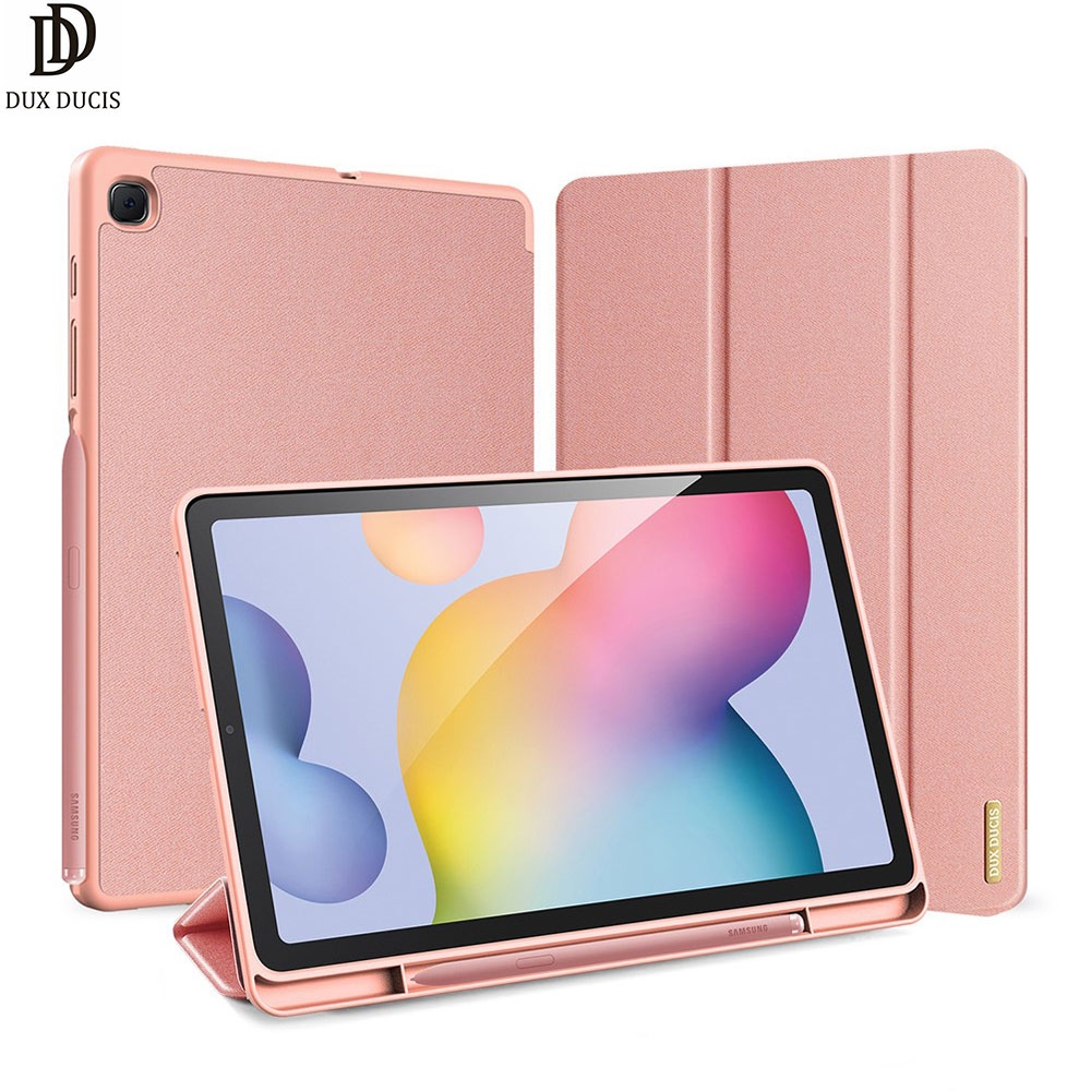 Samsung Galaxy Tab S6 Lite Tasche Smart Cover Gummi Schutzhülle Stoff Design S-Pen Halterung - Rosa