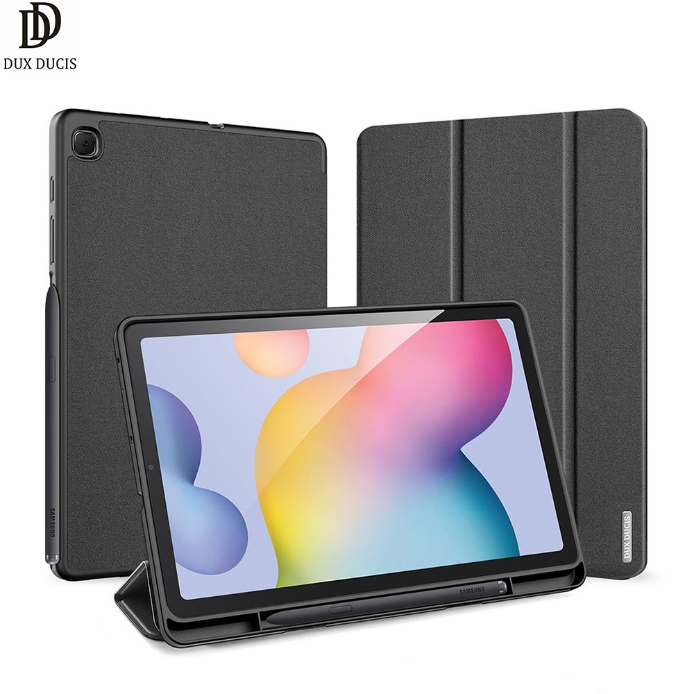 Samsung Galaxy Tab S6 Lite Tasche Smart Cover Gummi Schutzhülle Stoff Design S-Pen Halterung - Schwarz