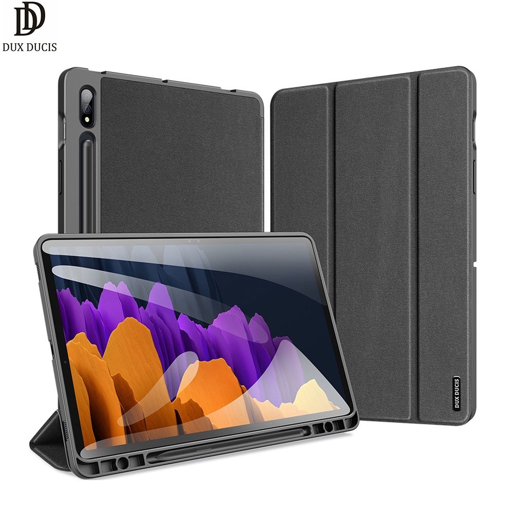 Samsung Galaxy Tab S7+ Plus Tasche Smart Cover Gummi Schutzhülle Stoff Design S-Pen Halterung - Schwarz