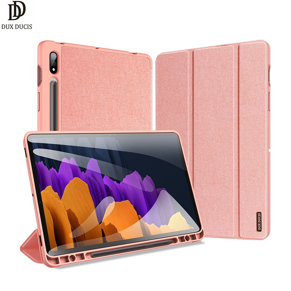 Samsung Galaxy Tab S7 Tasche Smart Cover Gummi Schutzhülle Stoff Design S-Pen Halterung - Roségold