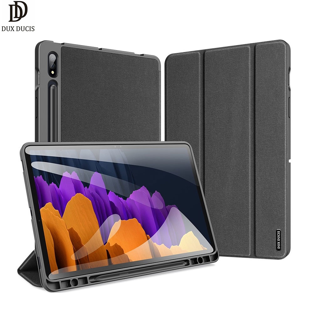 Samsung Galaxy Tab S7 Tasche Smart Cover Gummi Schutzhülle Stoff Design S-Pen Halterung - Schwarz