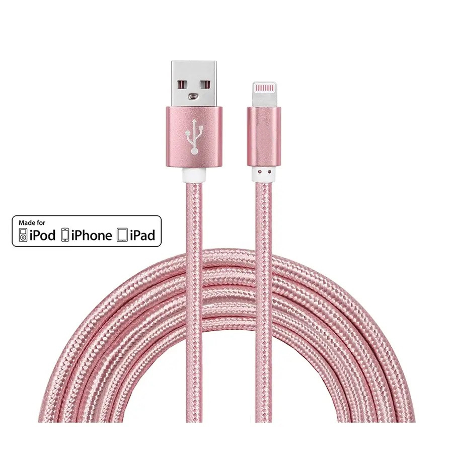 Image of (3m) 2.4A MFi Lightning USB Schnellladekabel Datenkabel Nylon - Roségold bei Apfelkiste.ch