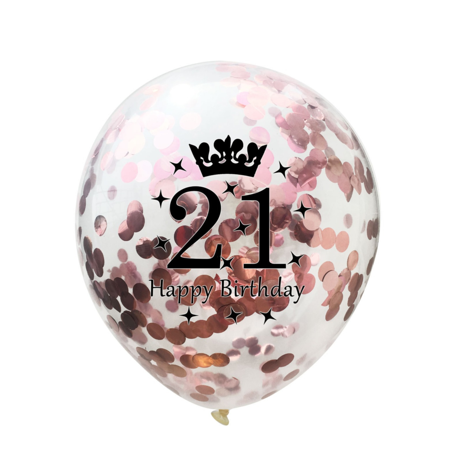 Image of (5er Set) Ø30cm Party Ballons Latex Luftballons 21 Happy Birthday mit Konfetti - Roségold / Transparent bei Apfelkiste.ch