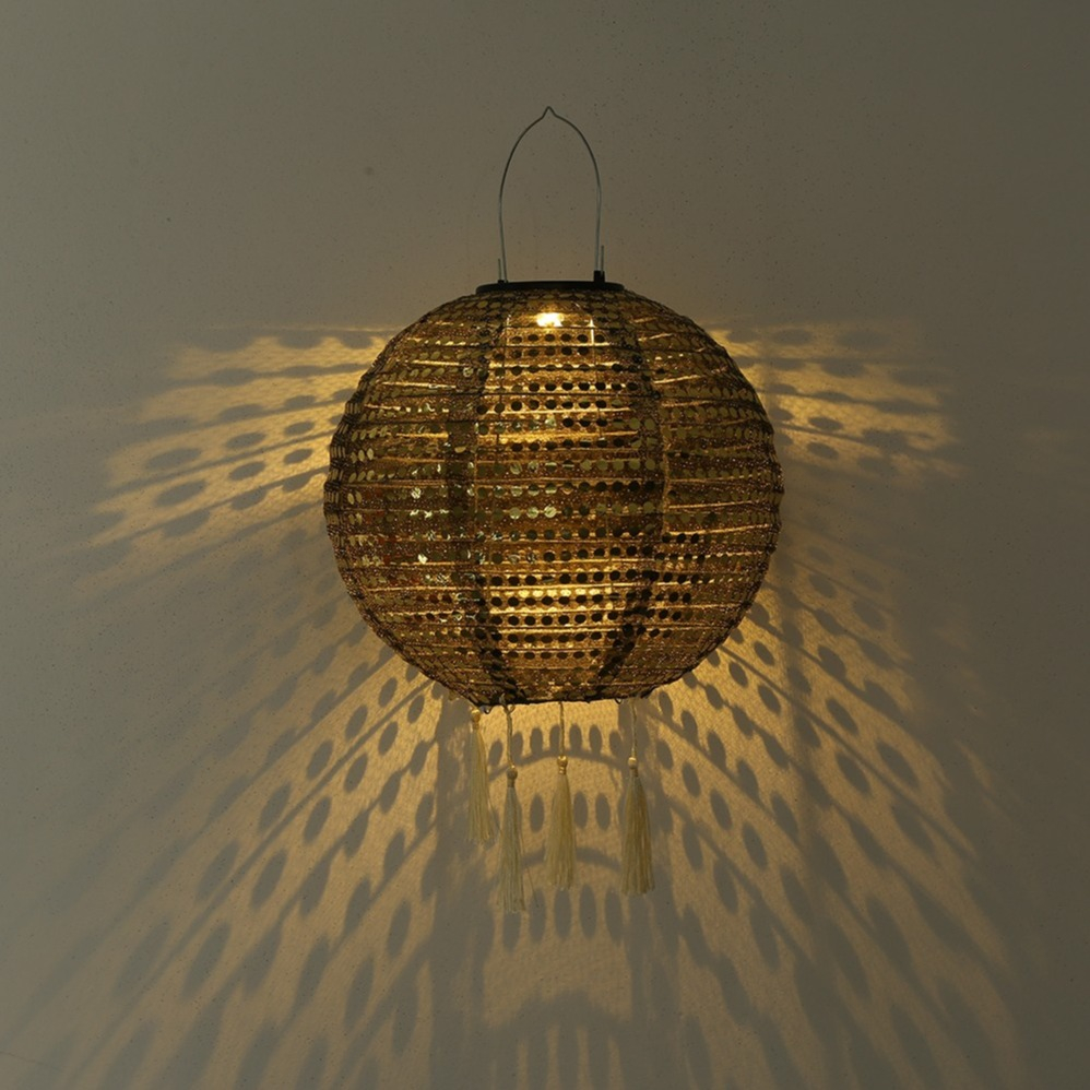 Image of (Ø25cm) LED Solar Lampion Outdoor Deko Lampe mit Kaltweiss / Warmweiss Licht (IP55) - Schwarz / Gold bei Apfelkiste.ch