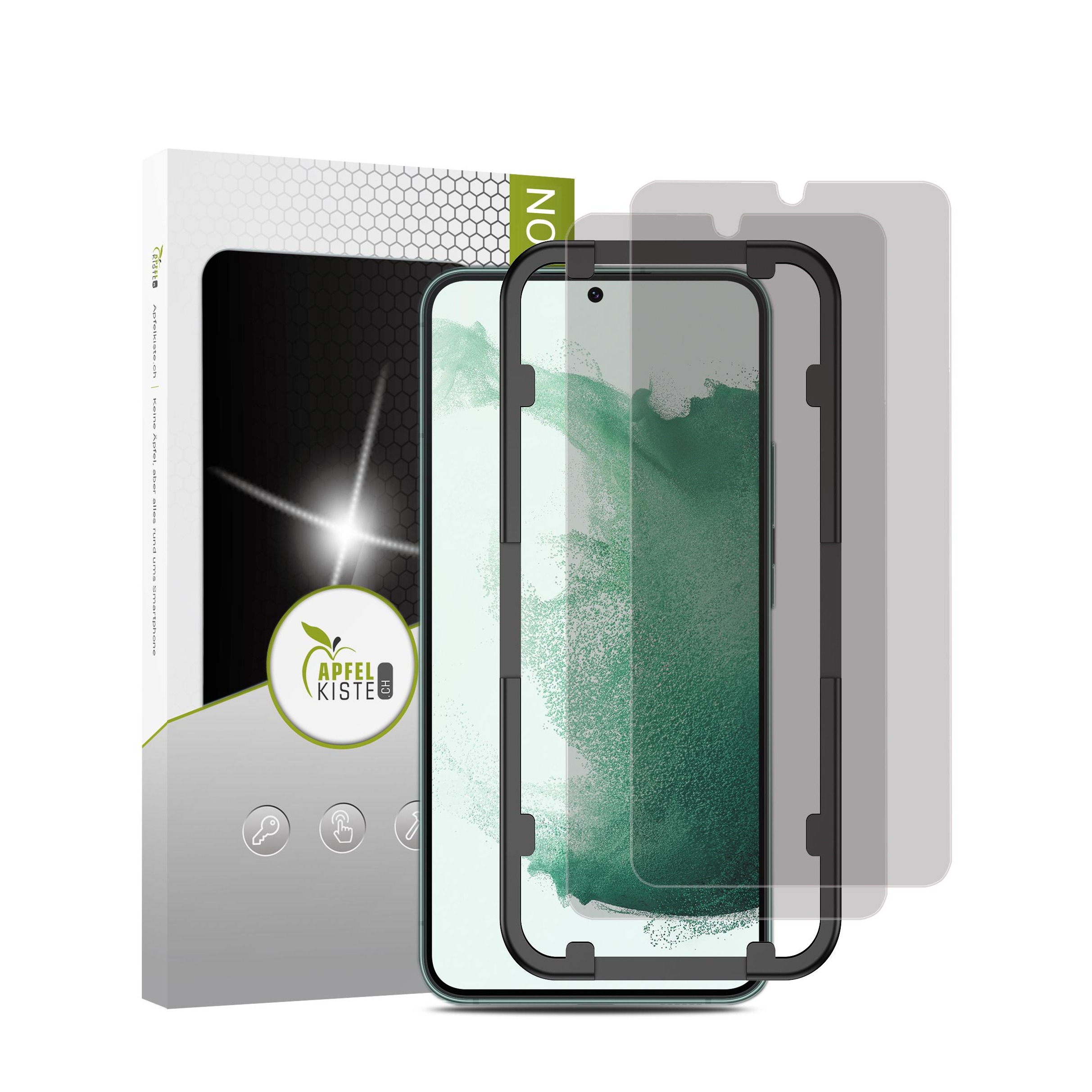 Image of Apfelkiste © - (2er Set) Samsung Galaxy S22+ Plus 5G Privacy Panzer Glas Display + Montagerahmen Case Friendly 0.3mm bei Apfelkiste.ch