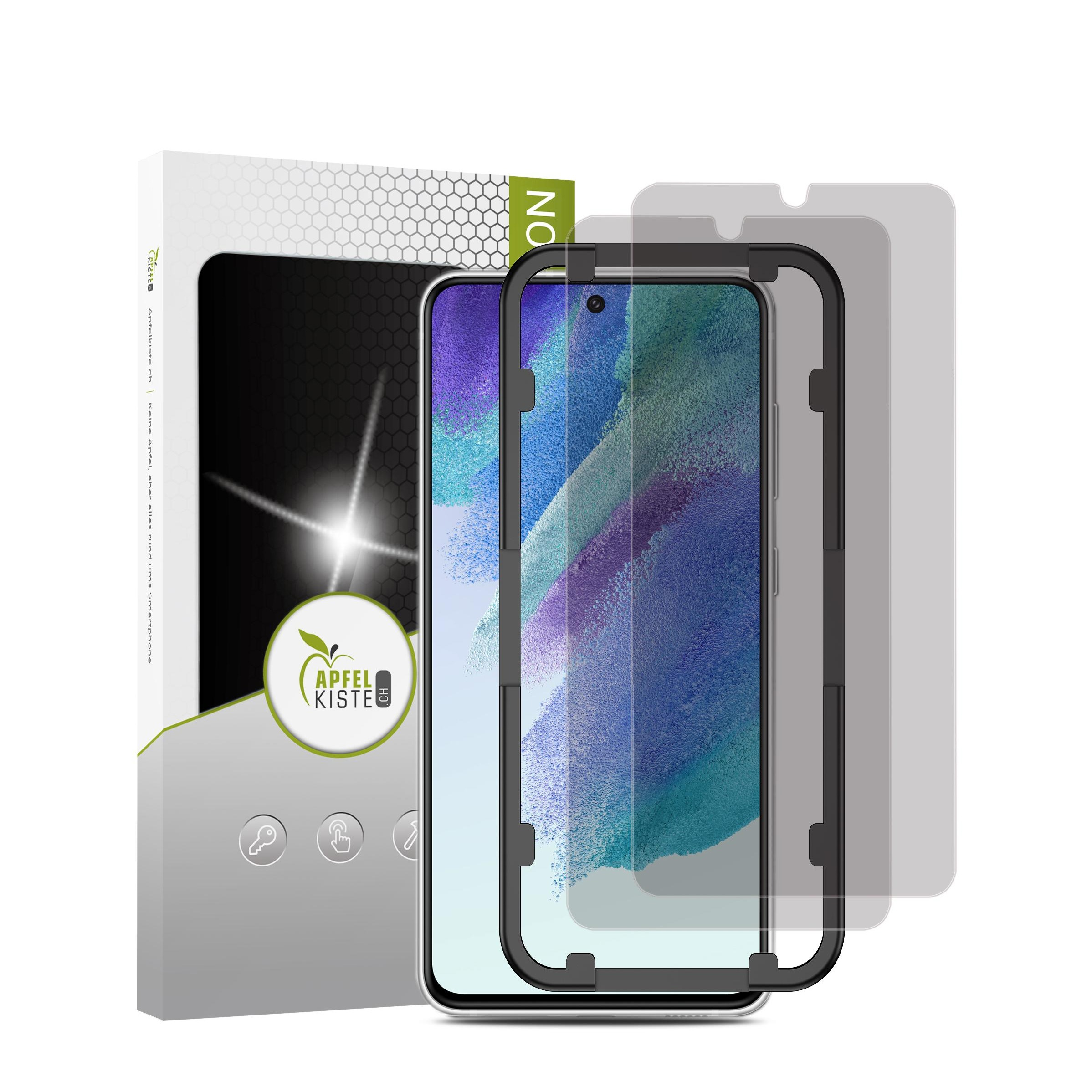 Image of Apfelkiste © - (2er Set) Samsung Galaxy S21 5G Privacy Panzer Glas Display + Montagerahmen Case Friendly 0.3mm bei Apfelkiste.ch