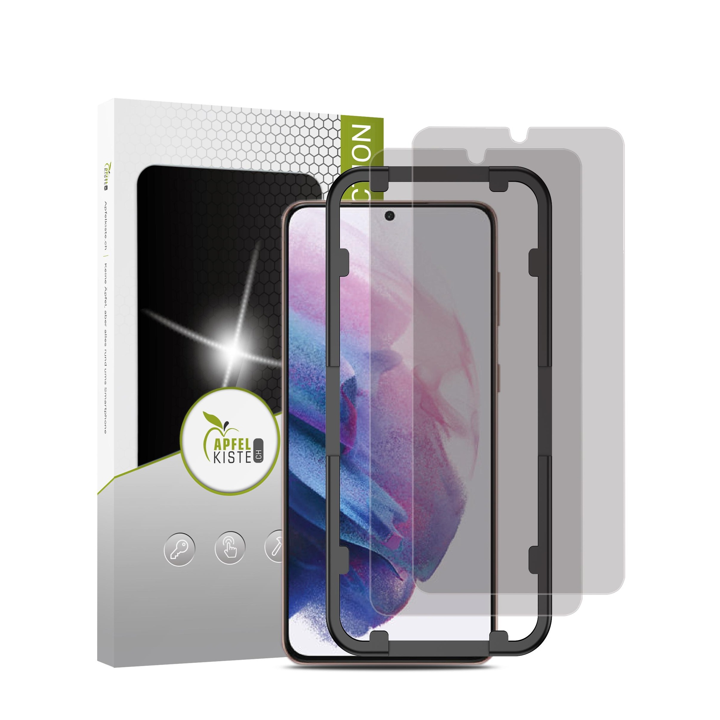 Image of Apfelkiste © - (2er Set) Samsung Galaxy S21+ Plus 5G Privacy Panzer Glas Display + Montagerahmen Case Friendly 0.3mm bei Apfelkiste.ch