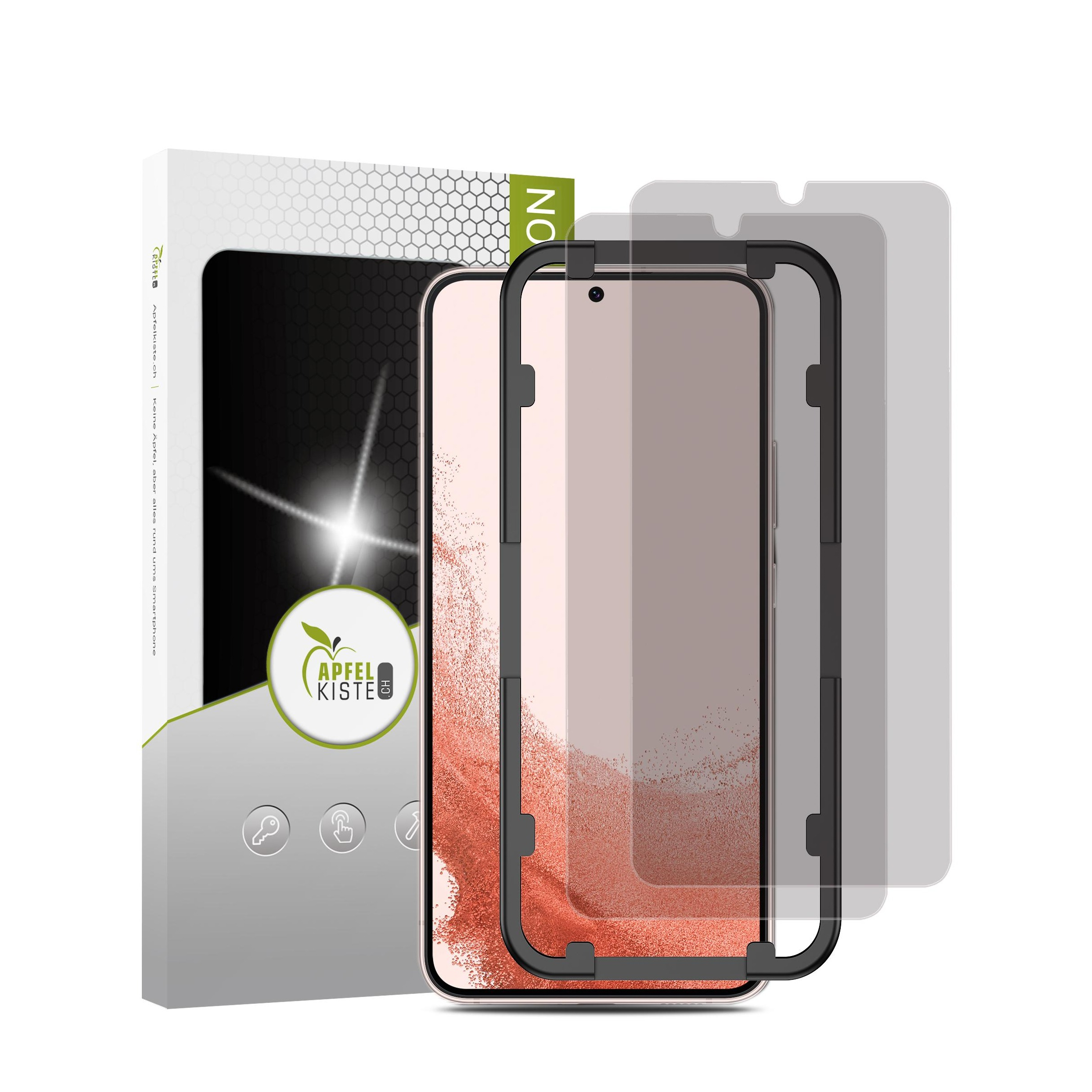 Image of Apfelkiste © - (2er Set) Samsung Galaxy S22 5G Privacy Panzer Glas Display + Montagerahmen Case Friendly 0.3mm bei Apfelkiste.ch