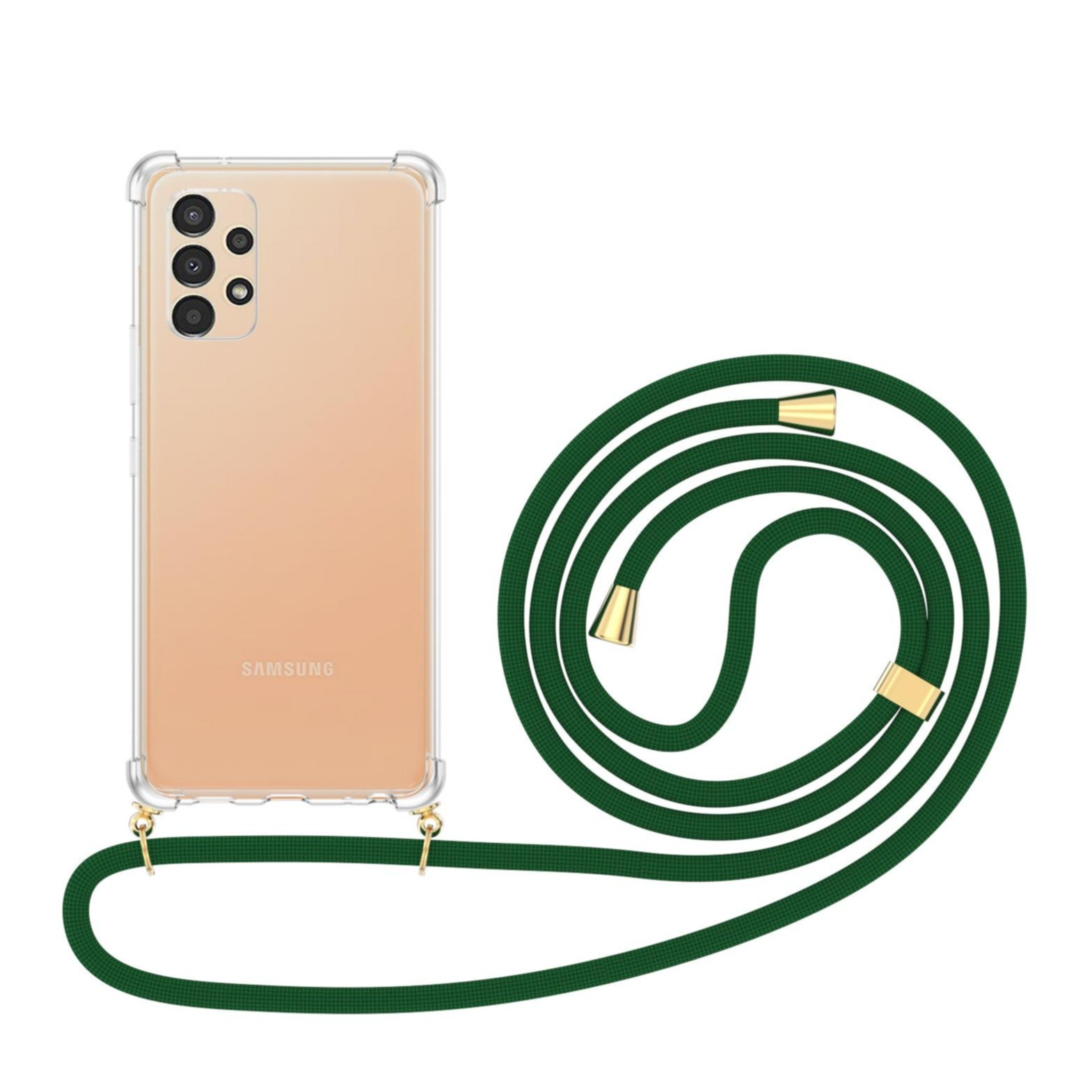 Image of Apfelkiste © - Samsung Galaxy A13 Necklace Gummi Hülle Air Cushion Fallschutz + Handykette (150cm) - Dunkelgrün / Gold bei Apfelkiste.ch