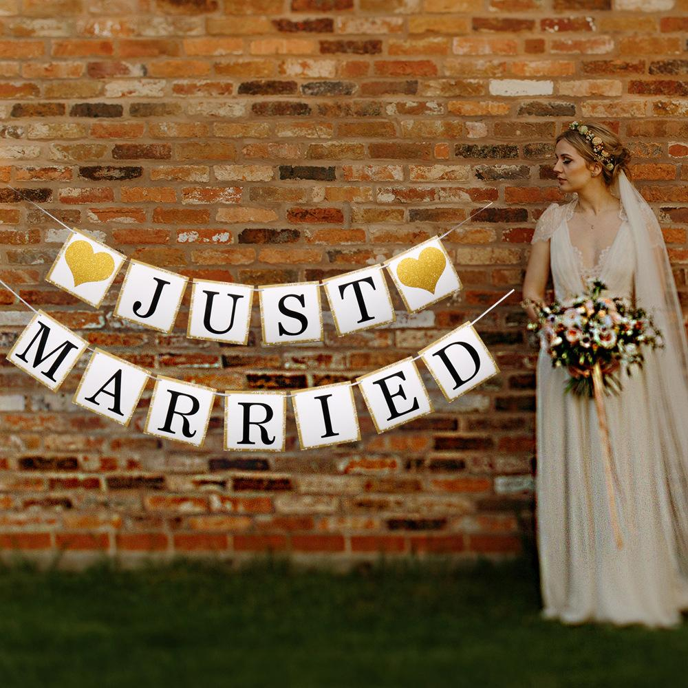 Just Married Girlande Banner 1,5 m für Hochzeit Dekoration Hochzeitsdeko  Hochzeitsgirlande - roségold