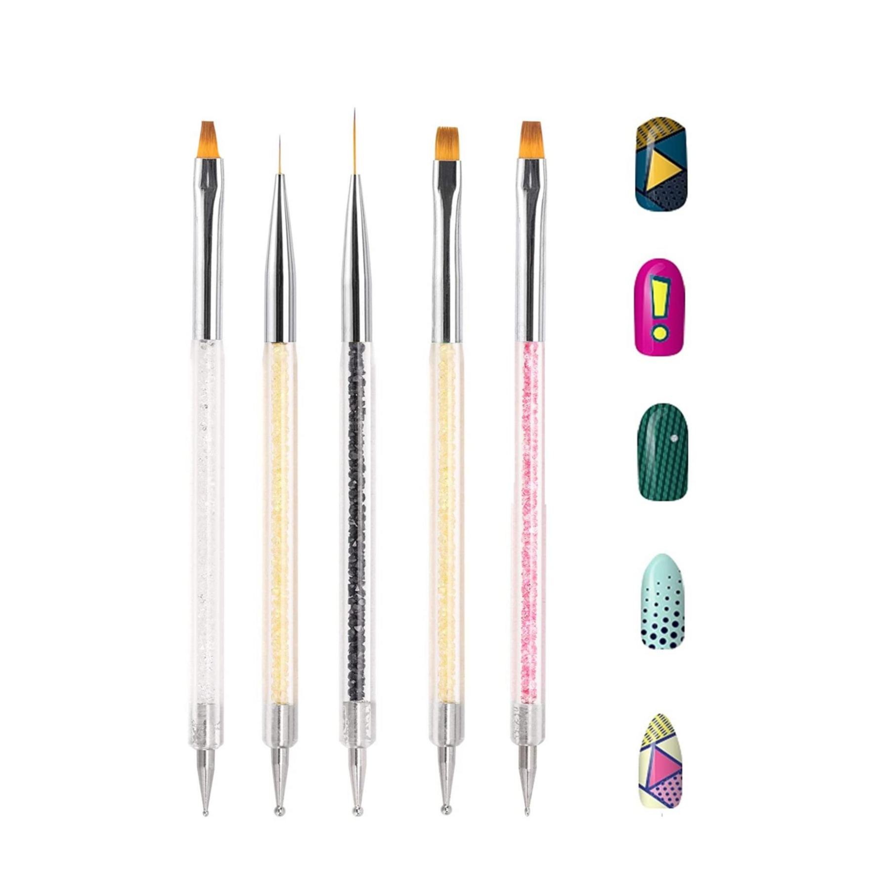 Image of (5-tlg. Set) 3in1 Nail Art Nageldesign Dekorier Pinsel Liner + Dotting Pen für UV / Acryl Gel - Bunt bei Apfelkiste.ch