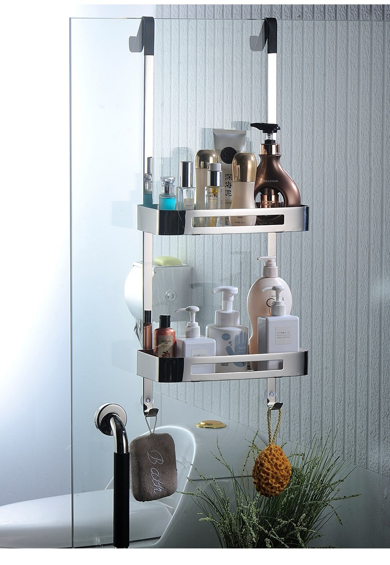 Melko Duschablage Zum Hängen Edelstahl Duschregal Ohne Bohren Duschkorb | Inkl. Glasschutz | Shampoo Halterung Mit Haken Für Duschwand Rahmenlos Glastür Anti-Rost Rasierhalter Handtuchhalter