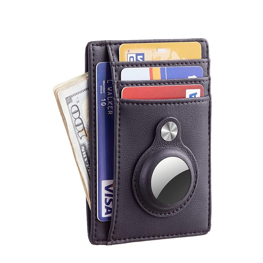 Image of Apple AirTag Wallet Mini Kreditkarten Leder Etui Geldbörse für 8 Karten - Schwarz bei Apfelkiste.ch