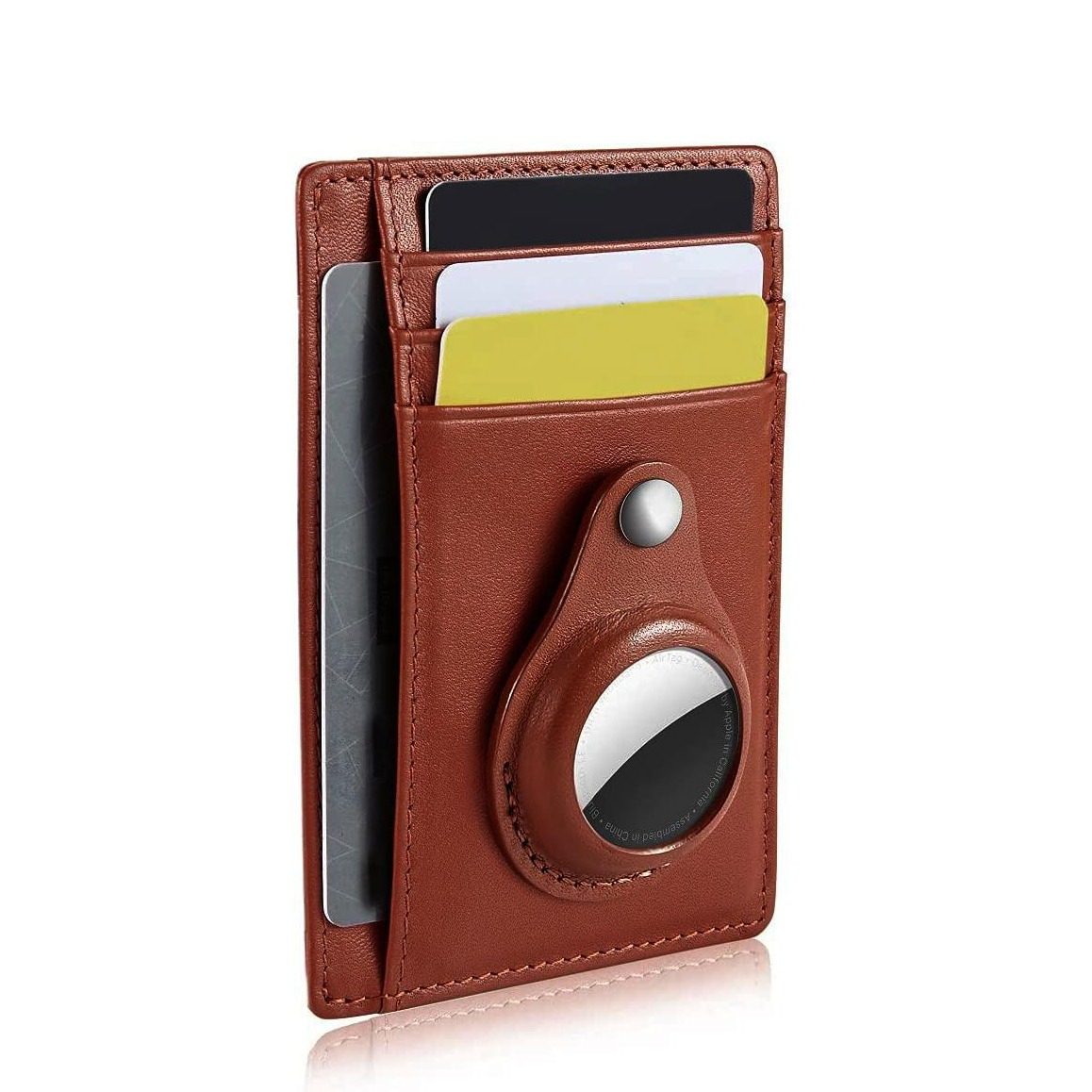 Image of Apple AirTag Wallet Mini Kreditkarten Leder Etui Geldbörse für 8 Karten - Braun bei Apfelkiste.ch