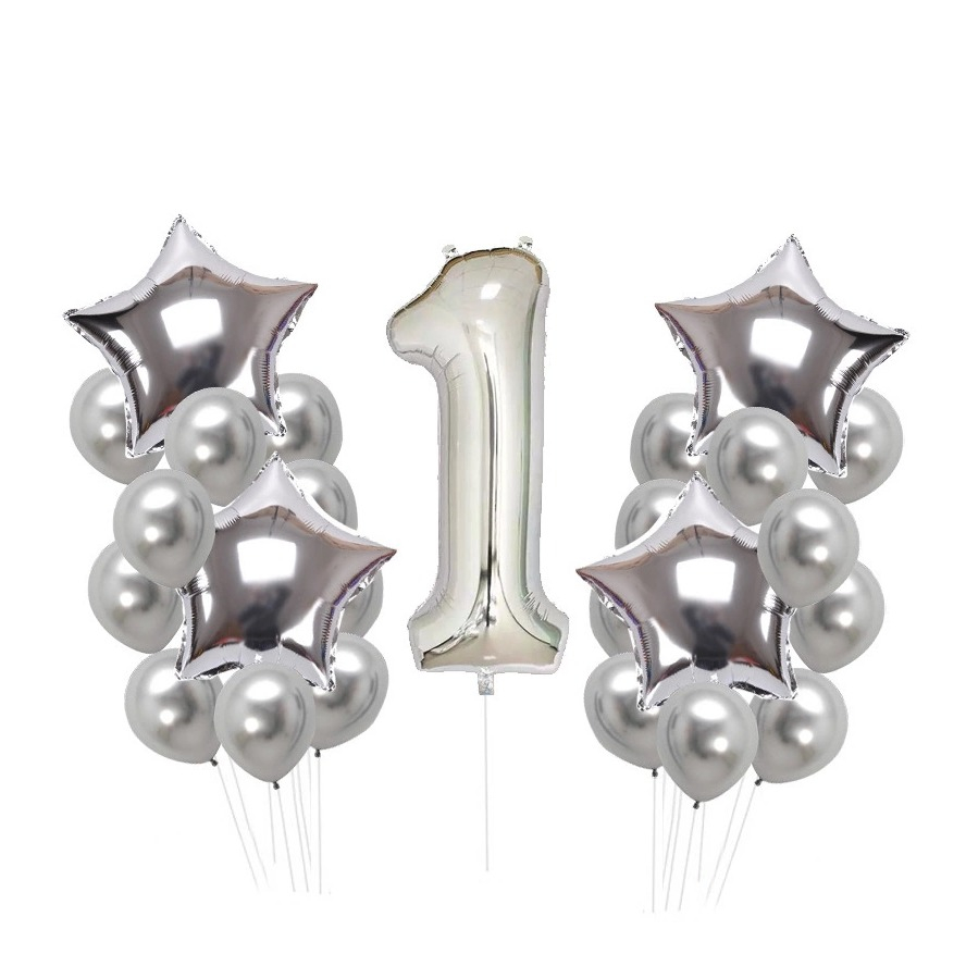 Image of (25-tlg. Set) Party Zahlen Ballon Geburtstag Luftballons Latex- und Folienballon Zahl 1 - Silber bei Apfelkiste.ch