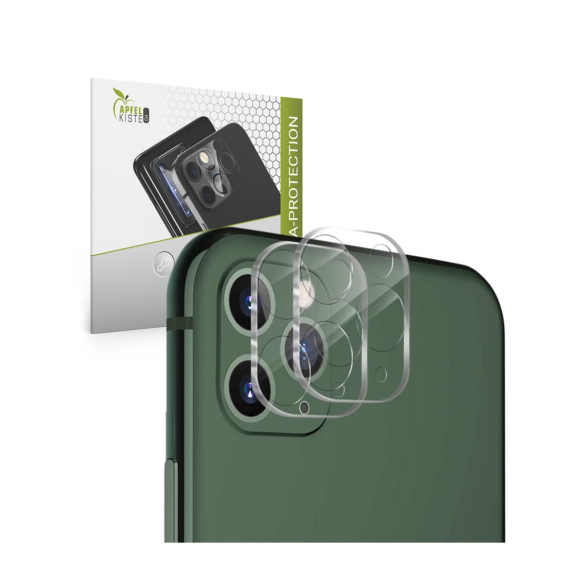 Image of Apfelkiste © - (2er Set) iPhone 11 Pro / 11 Pro Max Kamera Objektiv Protector Panzer Glas Case Friendly - Transparent bei Apfelkiste.ch