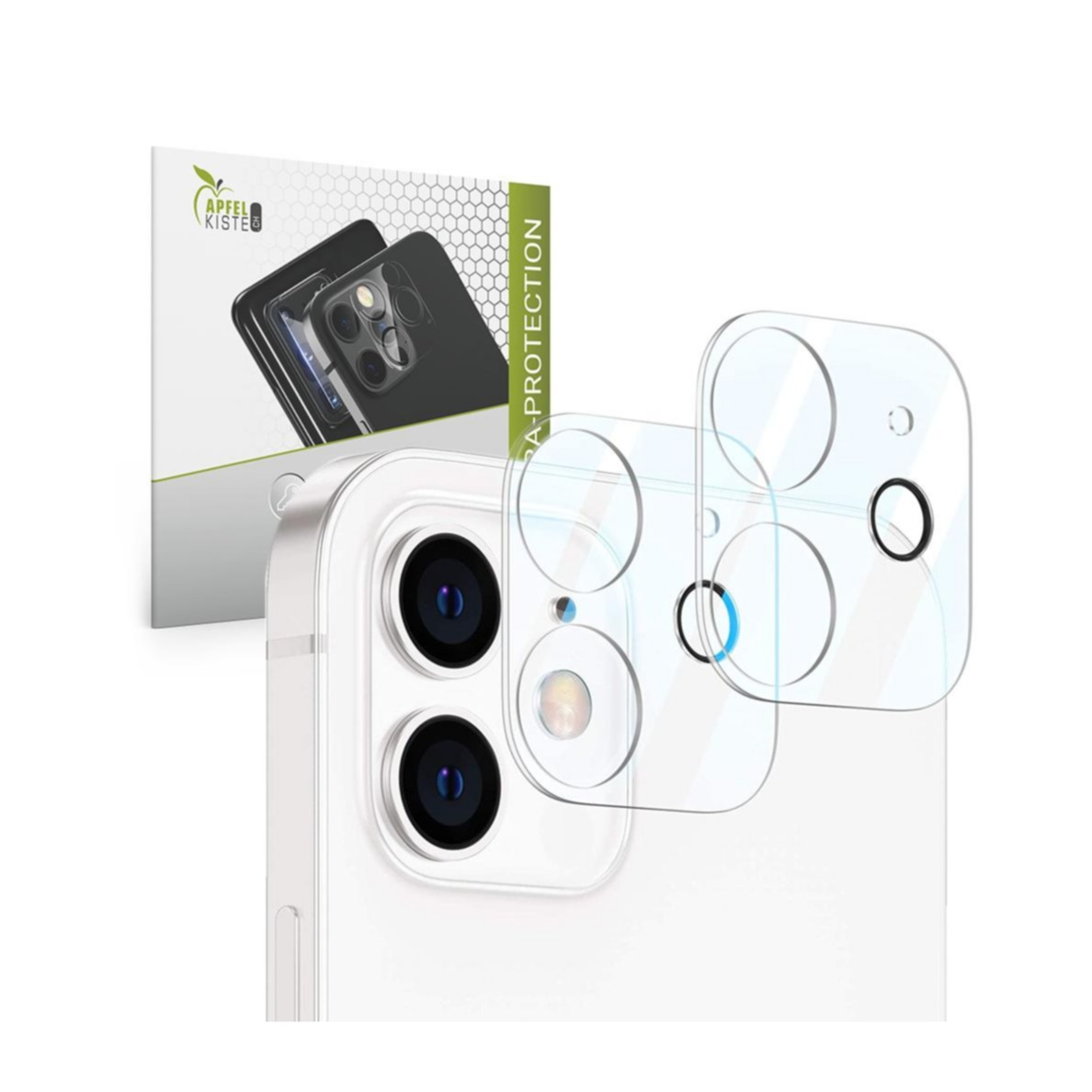 Image of Apfelkiste © - (2er Set) iPhone 12 Mini / iPhone 11 Kamera Objektiv Protector Panzer Glas Case Friendly - Transparent bei Apfelkiste.ch