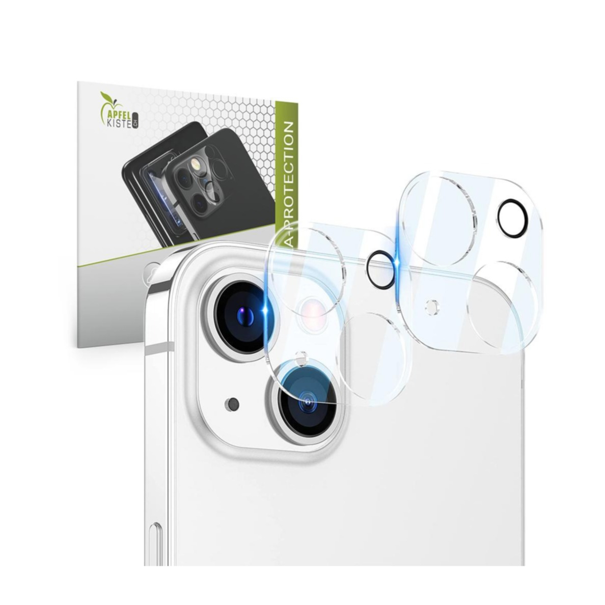 Image of Apfelkiste © - (2er Set) iPhone 13 / iPhone 13 Mini Kamera Objektiv Protector Panzer Glas Case Friendly - Transparent bei Apfelkiste.ch