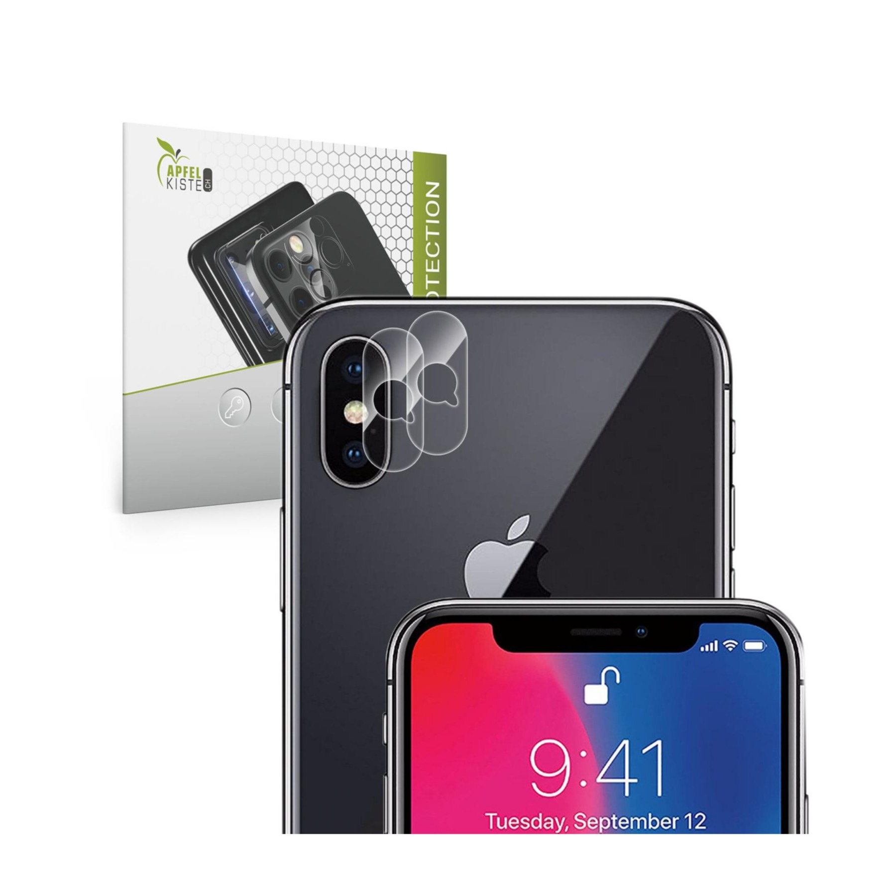 Image of Apfelkiste © - (2er Set) iPhone Xs Max / iPhone Xs / X Kamera Objektiv Protector Panzer Glas Case Friendly - Transparent bei Apfelkiste.ch