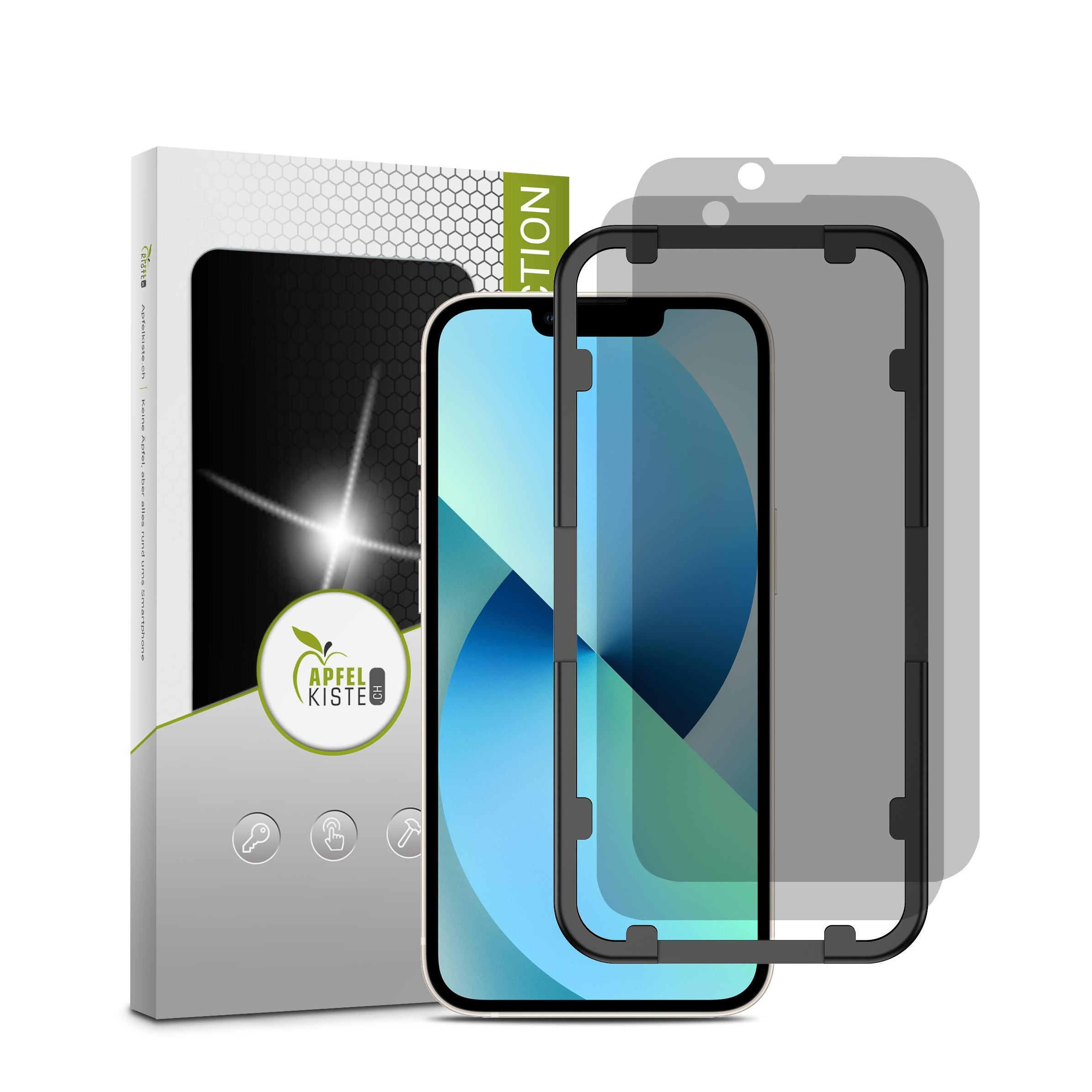 Image of Apfelkiste © - (2er Set) iPhone 13 Mini Privacy Panzer Glas Display Schutz + Montagerahmen Case Friendly 0.3mm bei Apfelkiste.ch