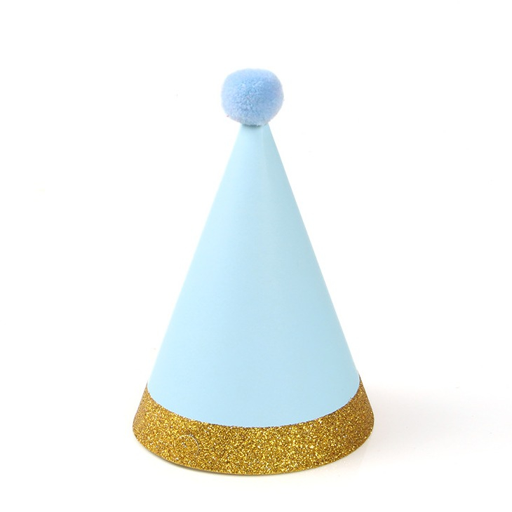 Image of (10er Set) 11x17cm Party Hut Happy Birthday Geburtstags Accessoire - Hellblau / Gold bei Apfelkiste.ch