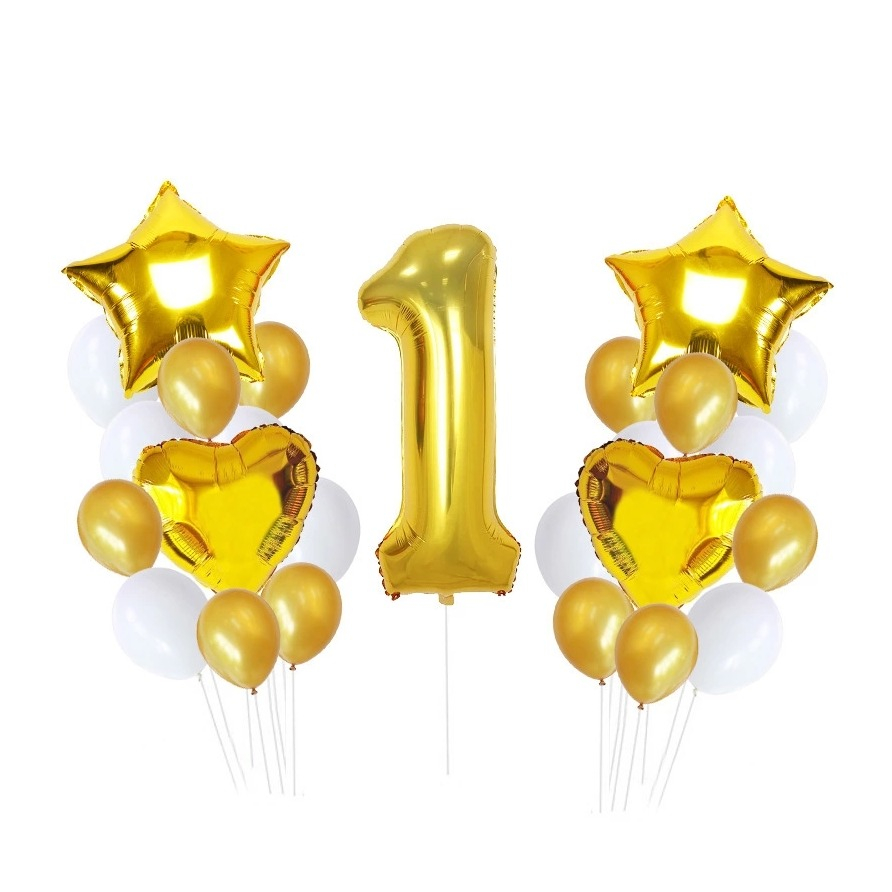 Image of (25-tlg. Set) Party Zahlen Ballon Geburtstag Luftballons Latex- und Folienballon Zahl 1 - Gold bei Apfelkiste.ch