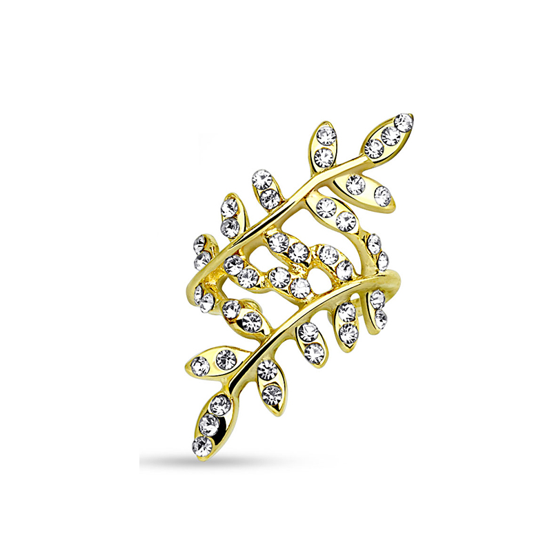 Image of Damen Ear Cuff Ohrring Blätter + Strass für Rechtes Ohr - Gold bei Apfelkiste.ch