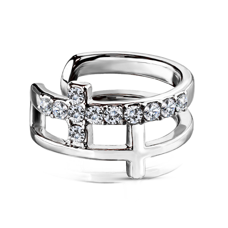Image of Fake Damen Ohrpiercing mit Kreuze - Silber bei Apfelkiste.ch