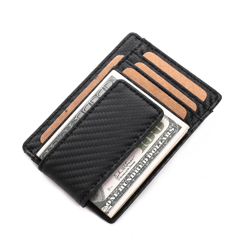 Image of RFID Scan Blocker Echtleder Etui Kreditkarten Geld-Clip Geldbörse Carbon - Schwarz bei Apfelkiste.ch