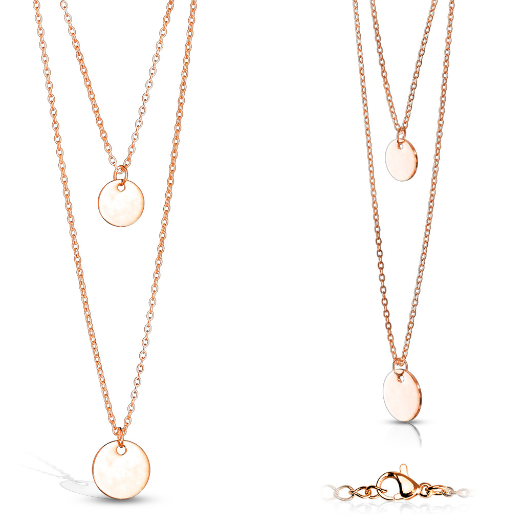 Image of Zweireihige Edelstahl Damen Halskette mit Anhänger Kreise - Roségold bei Apfelkiste.ch