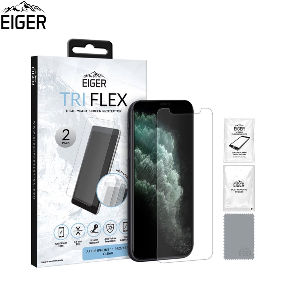 (2er Set) Eiger - iPhone 11 Pro / iPhone Xs / X Tri Flex Display Schutzfolie Case Friendly (EGSP00525)