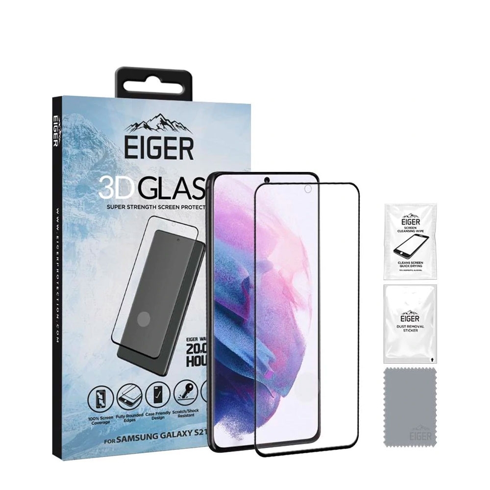 Image of Eiger - Samsung Galaxy S21 5G 3D Panzer Glas Display Case Friendly mit Rahmen (EGSP00697) - Schwarz bei Apfelkiste.ch