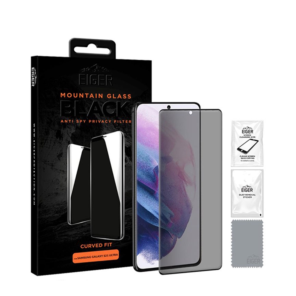 Image of Eiger - Samsung Galaxy S21 Ultra 5G Mountain Black Privacy 3D Curved Panzer Glas Display Case Friendly mit Rahmen (EGMSP00160) - Schwarz bei Apfelkiste.ch