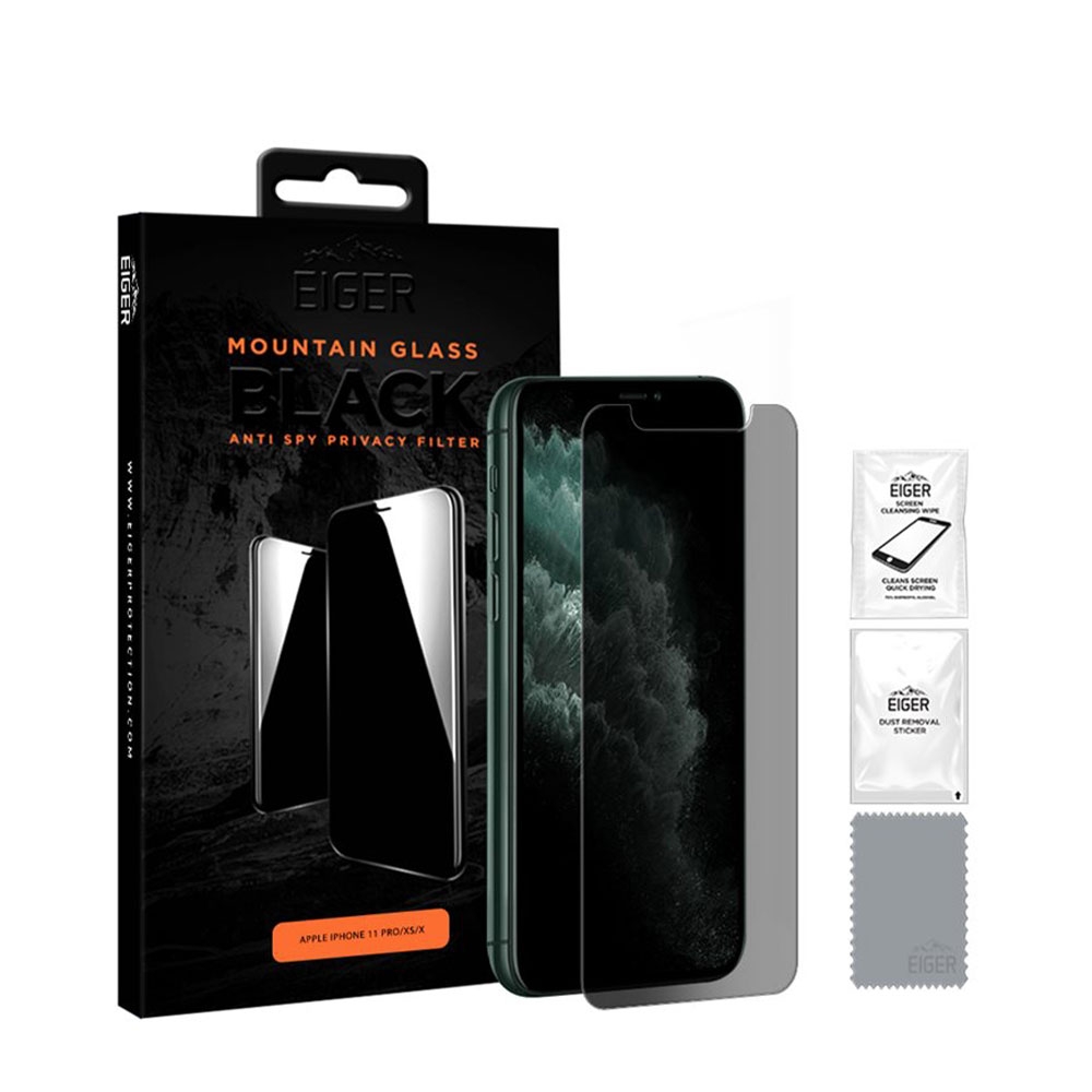 Image of Eiger - iPhone 11 Pro / iPhone Xs / X Mountain Black Privacy 2.5D Panzer Glas Display Case Friendly (EGMSP00113) bei Apfelkiste.ch
