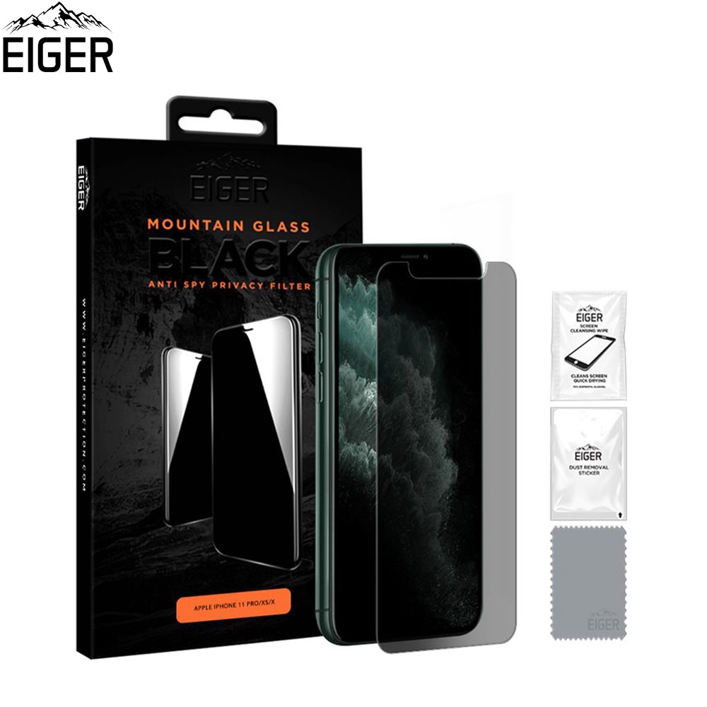 iPhone 11 Pro / iPhone Xs / X Mountain Black Privacy Panzer Glas Display Schutzfolie Case Friendly (EGMSP00113)