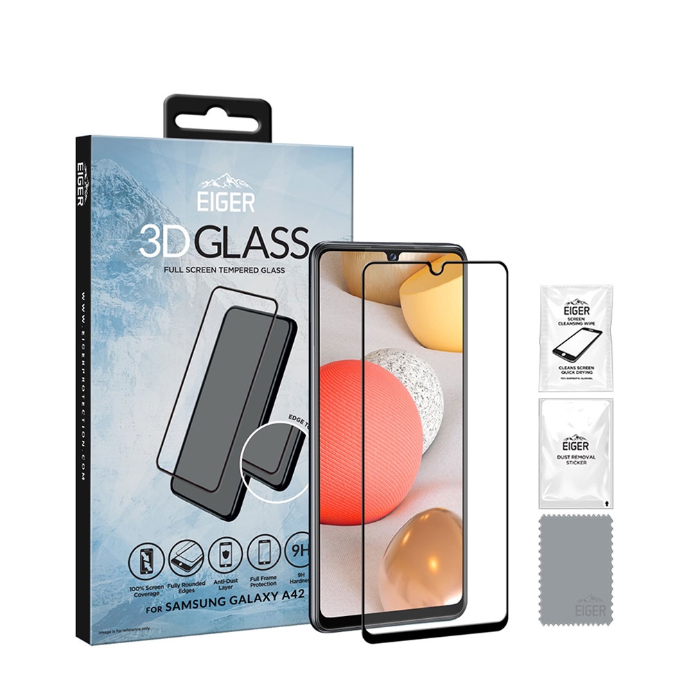 Image of Eiger - Samsung Galaxy A42 5G Vollbild 3D Glas Display Schutz mit Rahmen - Schwarz bei Apfelkiste.ch