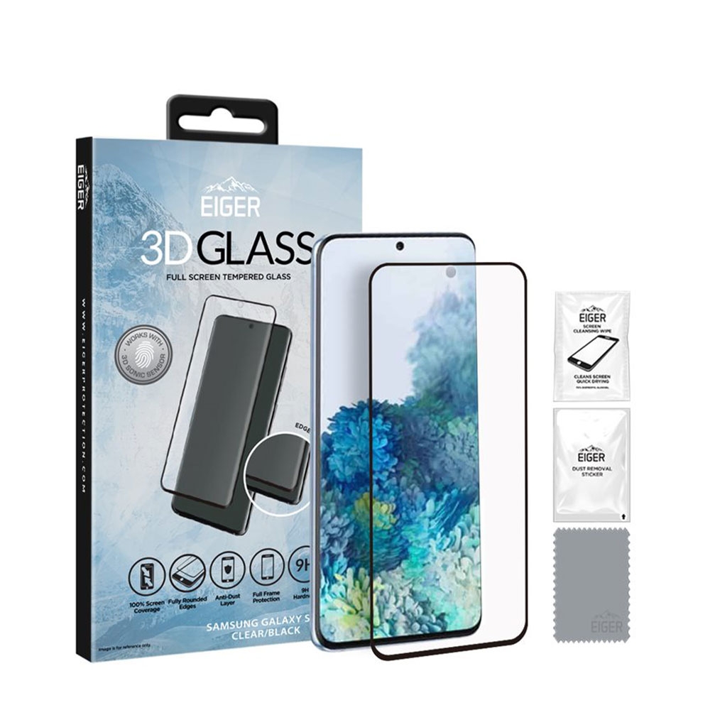 Image of Eiger - Samsung Galaxy S20 Ultra / S20 Ultra 5G 3D Vollbild Glas Display Schutz mit Rahmen (EGSP00566) - Schwarz bei Apfelkiste.ch