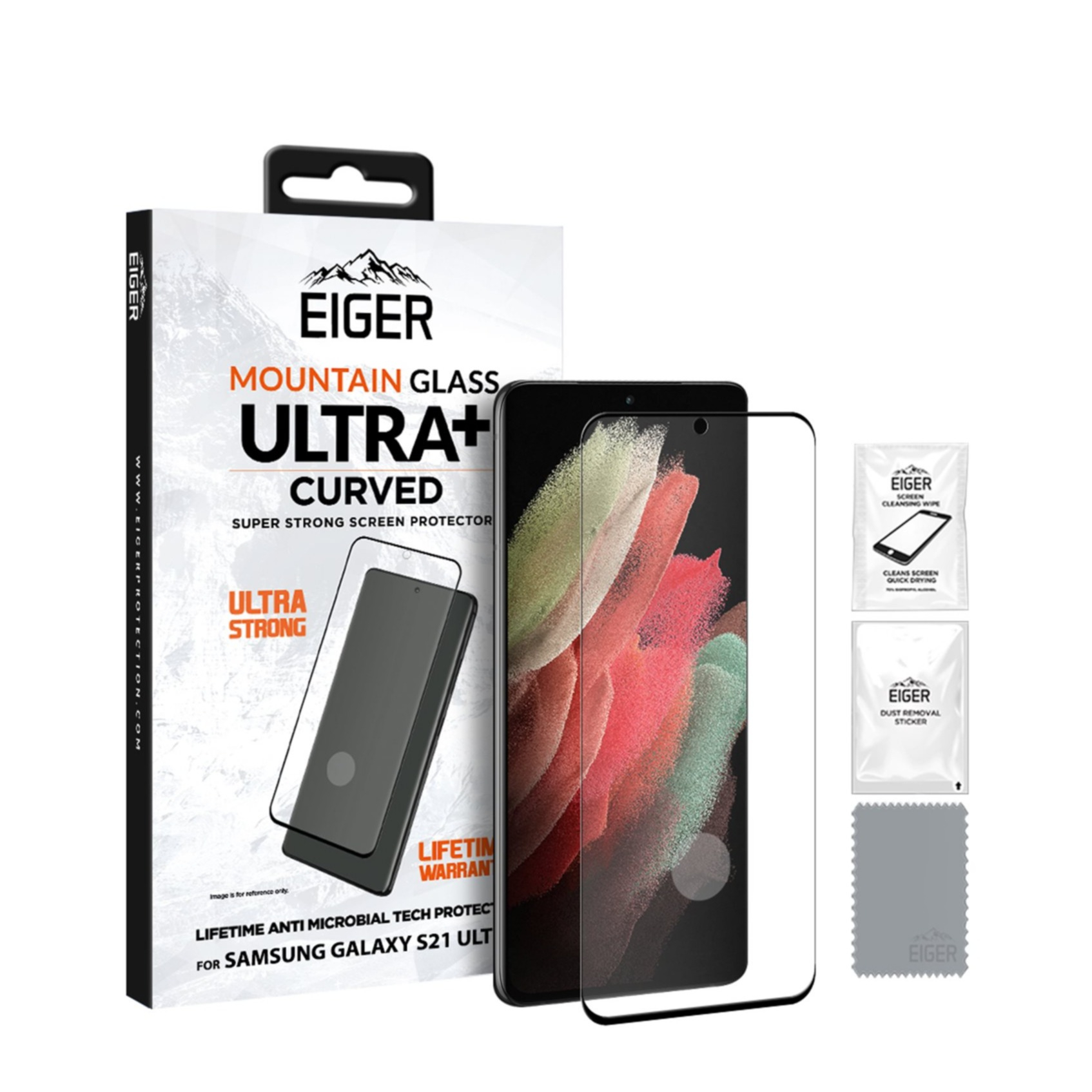 Image of Eiger - Samsung Galaxy S21 Ultra 5G Antimikrobielle Mountainglass Ultra+ 3D Panzer Glas Display Case Friendly (EGMSP00167) - Schwarz bei Apfelkiste.ch